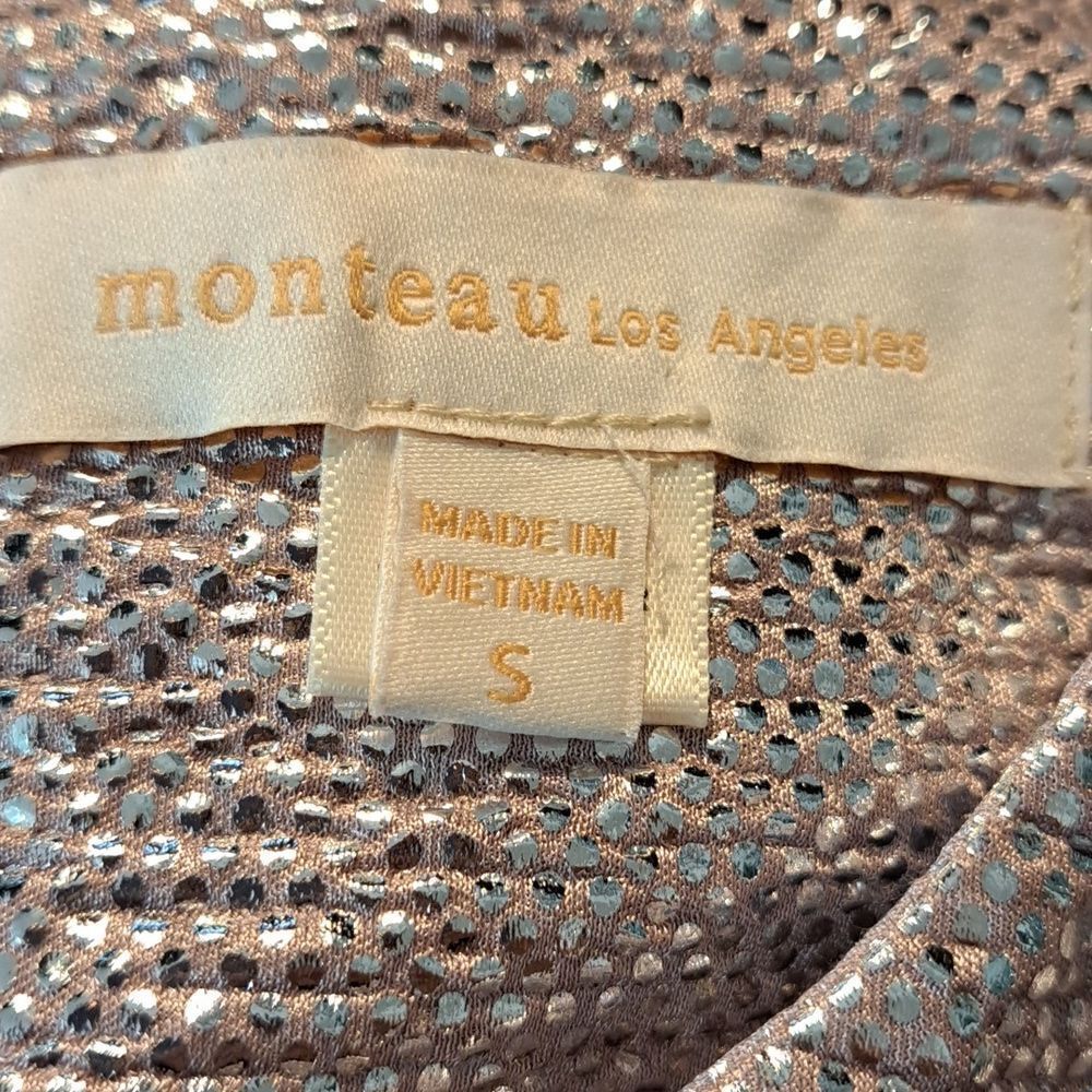 Monteau Los Angeles Women’s Top Shimmer Sparkly Short Sleeve Glitter Metallic S - Picture 6 of 13